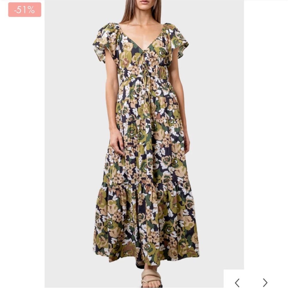 Moon River Green Floral Maxi Dress